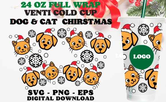 Dog and Cat Christmas Wrap Cup SVG