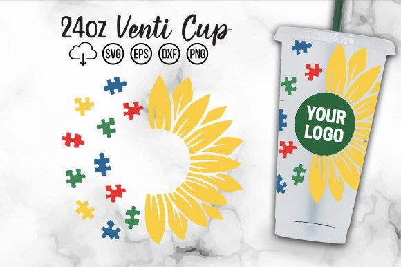 Half Sunflower Autism Awareness Cold Cup SVG