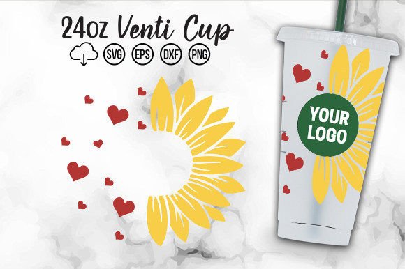 Half Sunflower Heart Cold Cup SVG