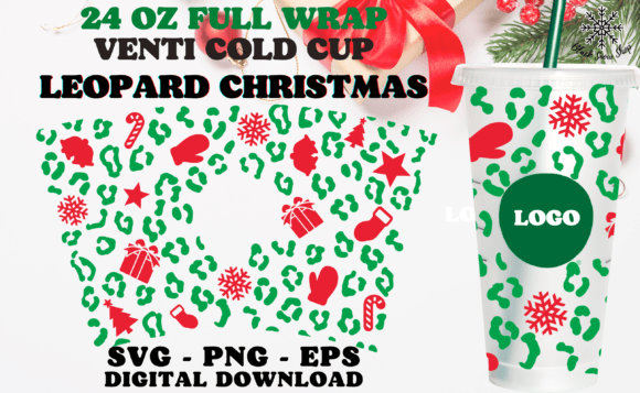 Leopard Christmas Wrap Cold Cup Svg