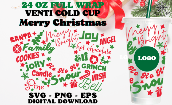 Merry Christmas Wrap Cold Cup Svg