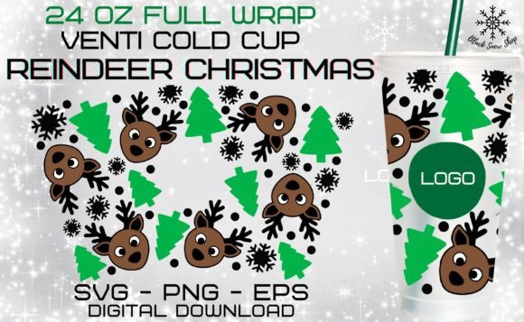 Reindeer Christmas Wrap Cold Cup Svg