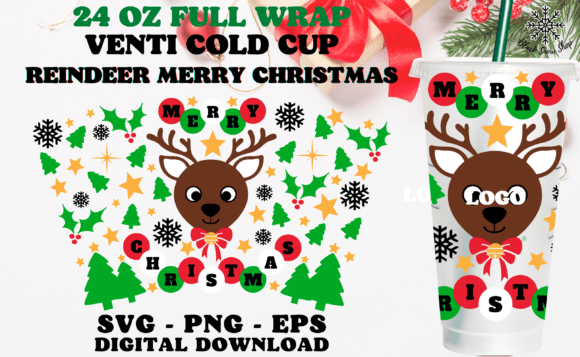 Reindeer Merry Christmas Wrap Cup Svg