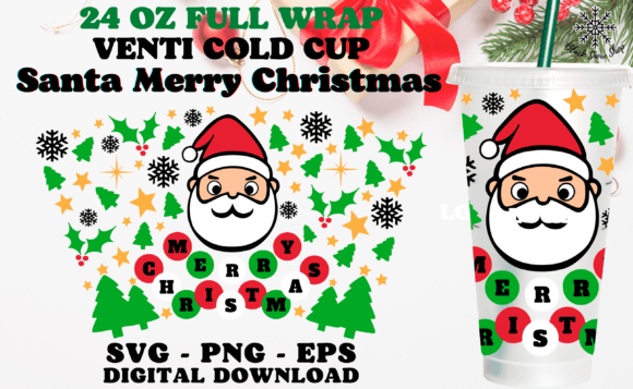 Santa Merry Christmas Wrap Cold Cup Svg