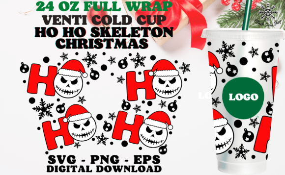 Skeleton Ho Ho Christmas Wrap Cup SVG