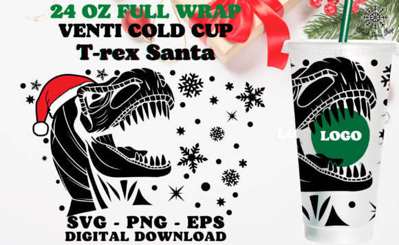 T-rex Santa Christmas Wrap Cold Cup Svg