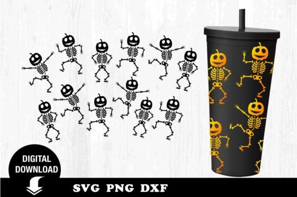 Tumbler Svg, Dancing Pumpkin Skeleton