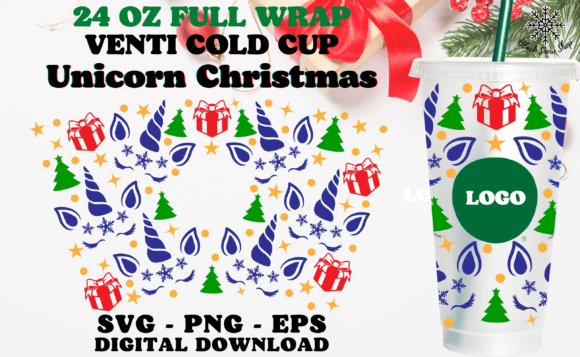 Unicorn Christmas Wrap Cold Cup Svg